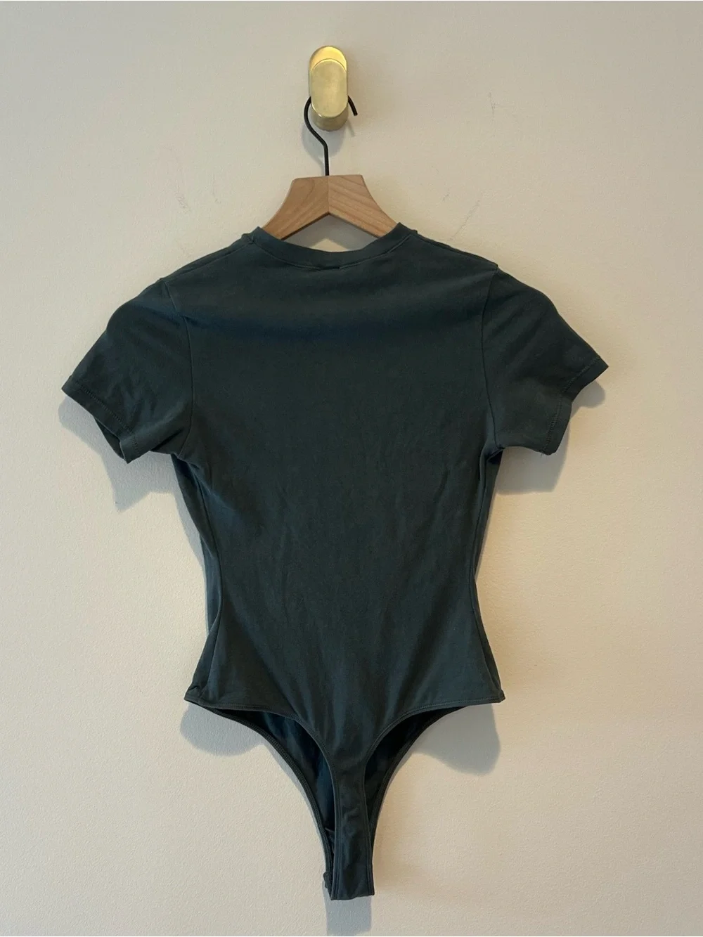 SKIMS Women’s Bodysuit T-Shirt Cotton Stretch Green/Blue Short Sleeve Crewneck